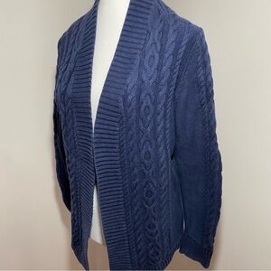 L.L. Bean Navy Cable Knit fisherman Cardigan Medium